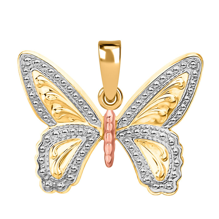 9K Three Colour Gold 22mm X 17mm Patterned Butterfly Pendant 7154591 1