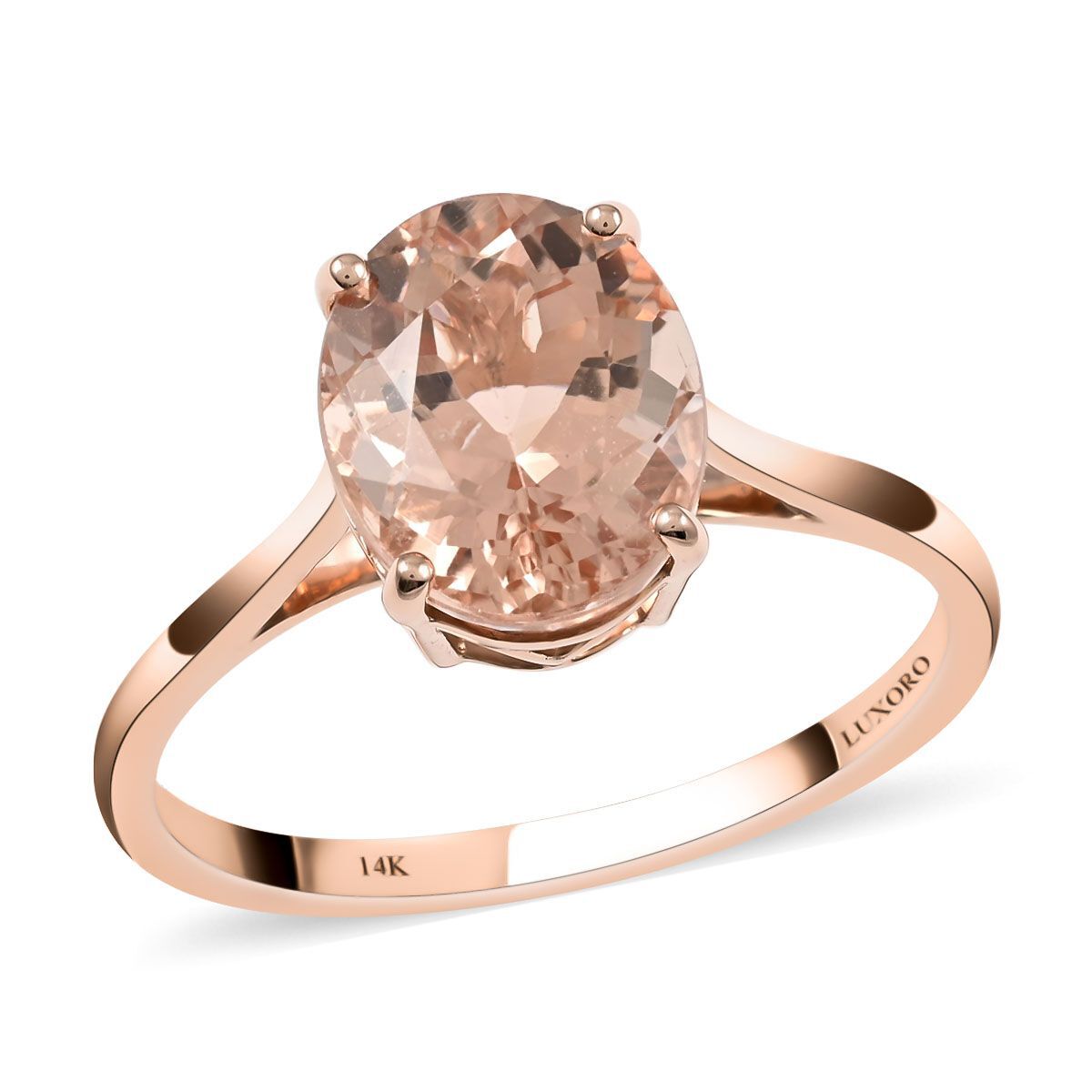 LUXORO - Certified and Appraised 14K Rose Gold AAA Solitaire Morganite Ring 3.35 Ct 7158714 0