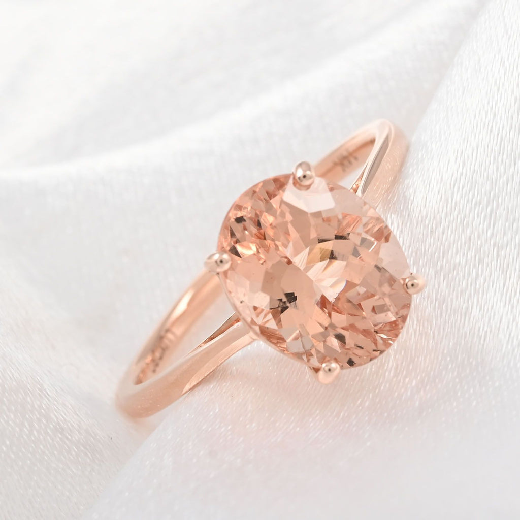 LUXORO - Certified and Appraised 14K Rose Gold AAA Solitaire Morganite Ring 3.35 Ct_7158714_1