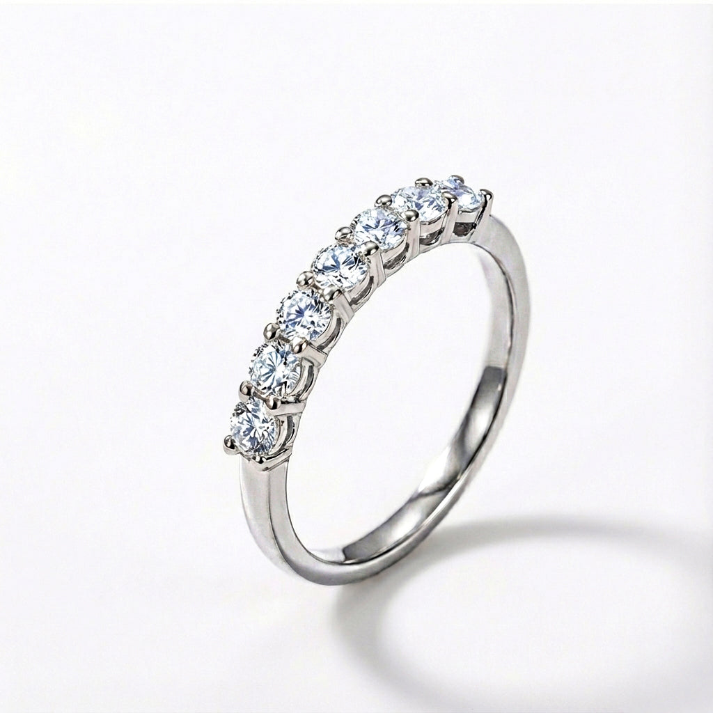 Moissanite 7 Stone Wedding Band Ring in 9K White Gold V32526795 0
