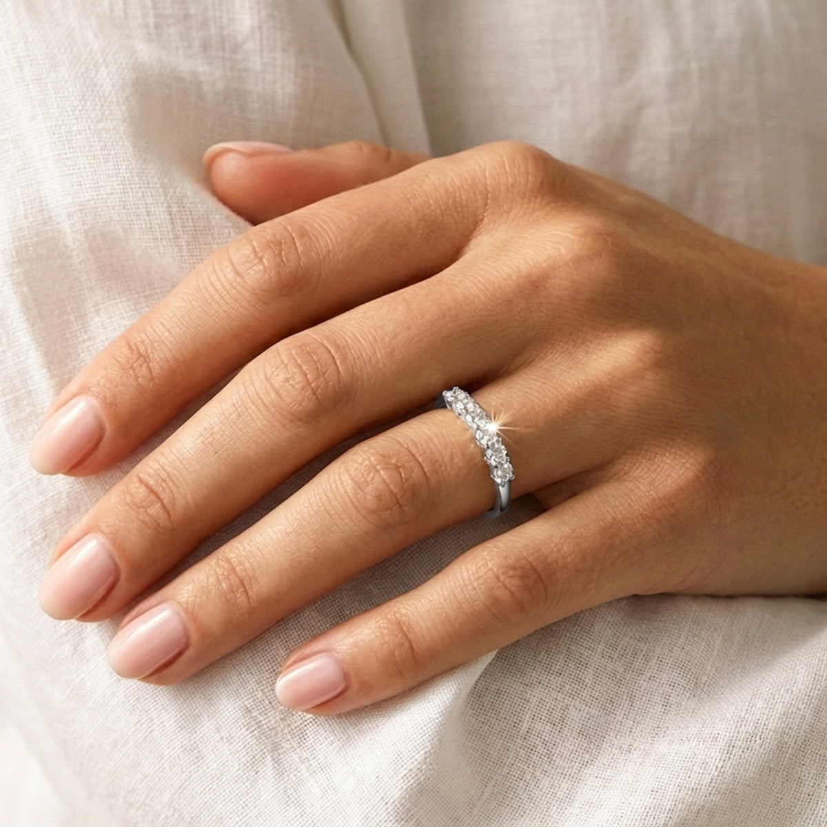 Moissanite 7 Stone Wedding Band Ring in 9K White Gold V32526795 4