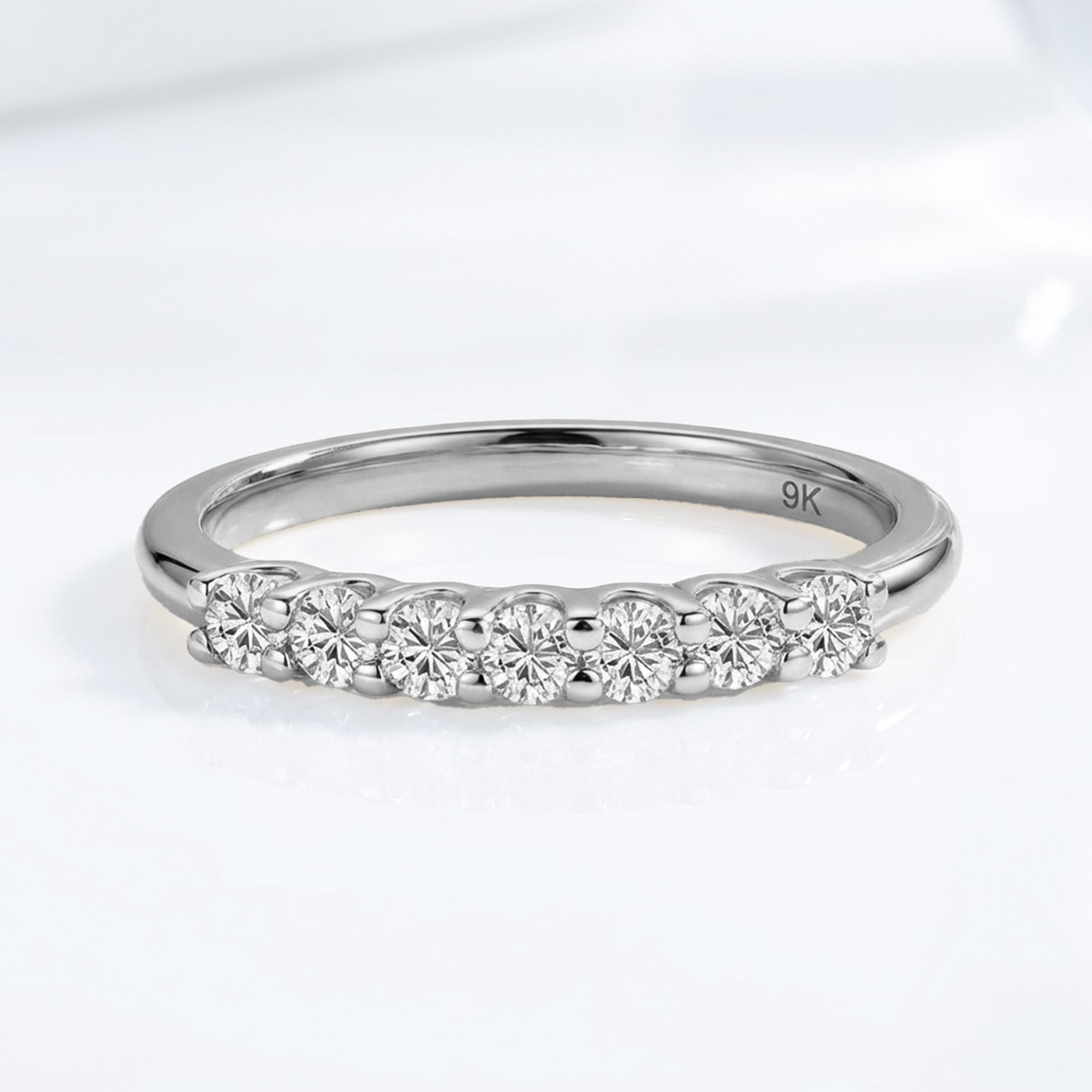 Moissanite 7 Stone Wedding Band Ring in 9K White Gold V32526795 5