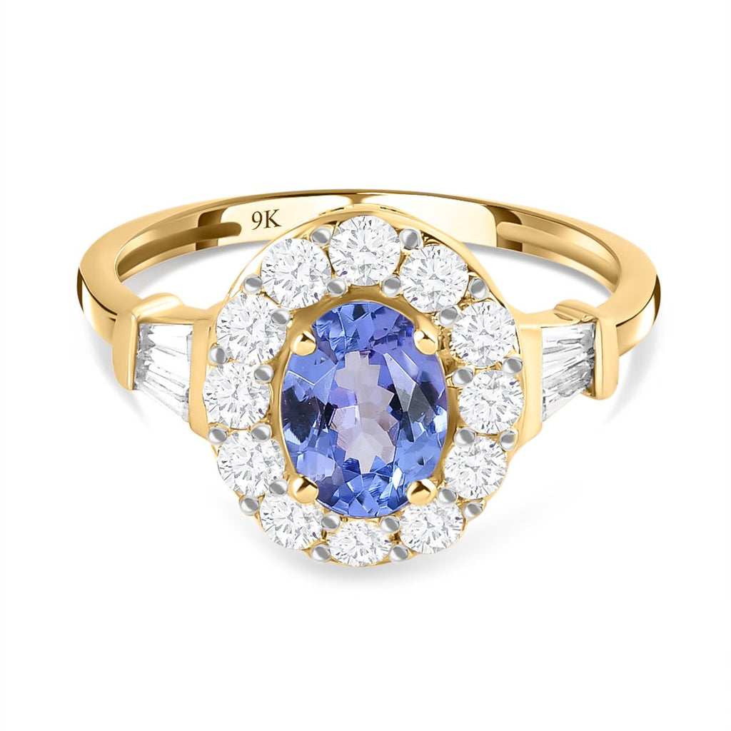 9K Yellow Gold AA Tanzanite and Natural Cambodian Zircon Ring 1.89 Ct._7159737