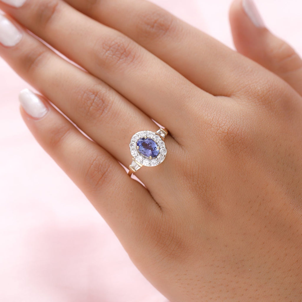 9K Yellow Gold AA Tanzanite and Natural Cambodian Zircon Ring 1.89 Ct._7159737_2