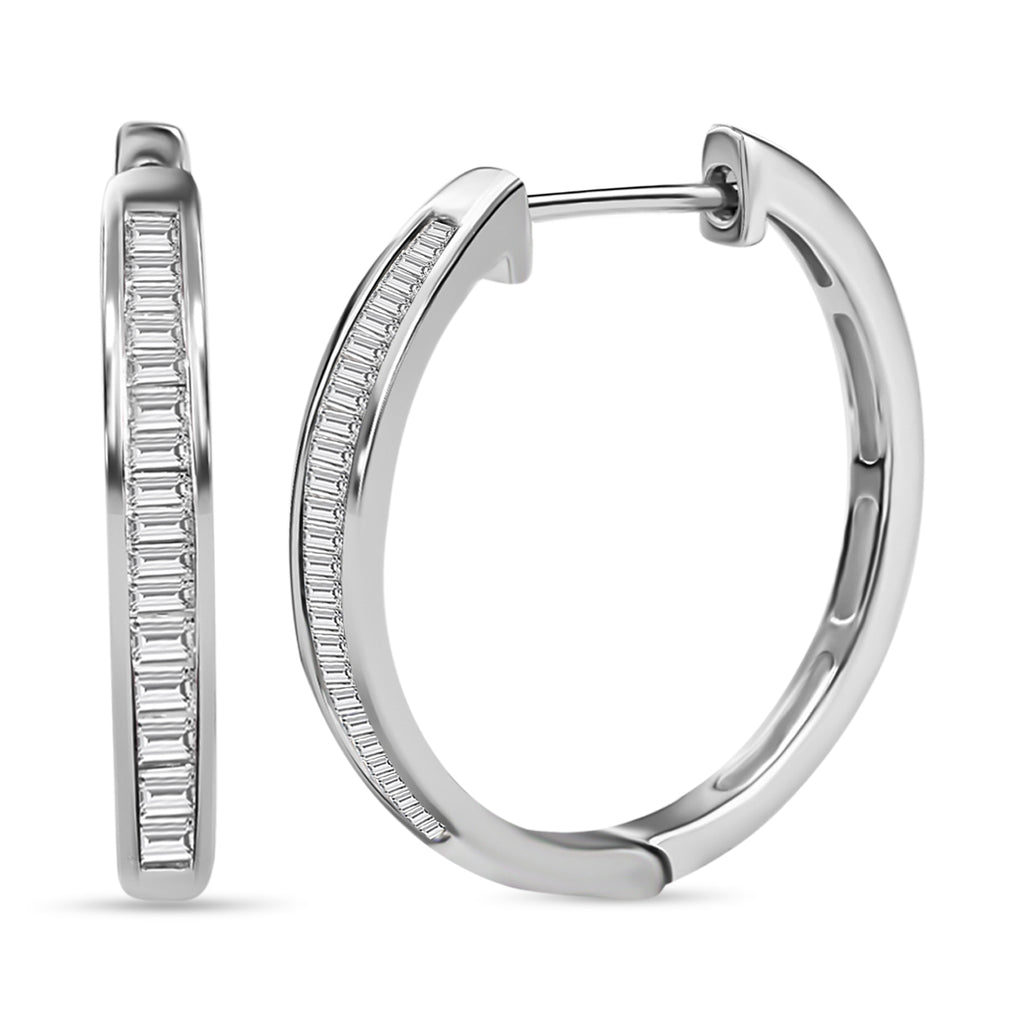 9K White Gold SGL Certified Diamond (I3/G-H) Hoop Earrings (with Clasp) 0.50 Ct_7167545