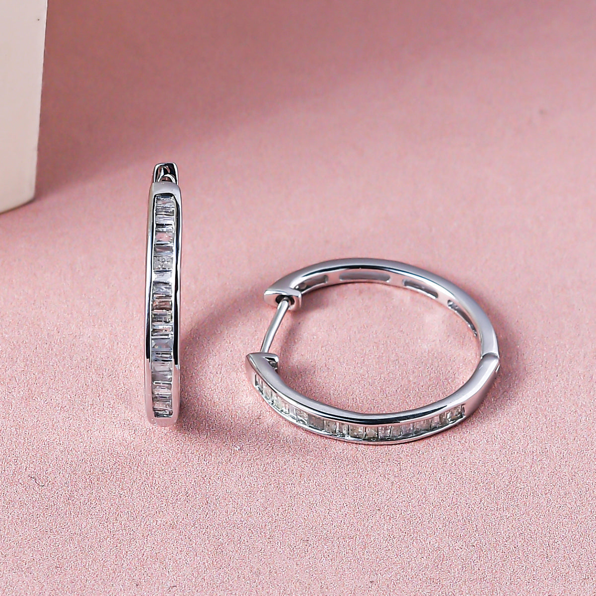 9K White Gold SGL Certified Diamond (I3/G-H) Hoop Earrings (with Clasp) 0.50 Ct V32683400 1
