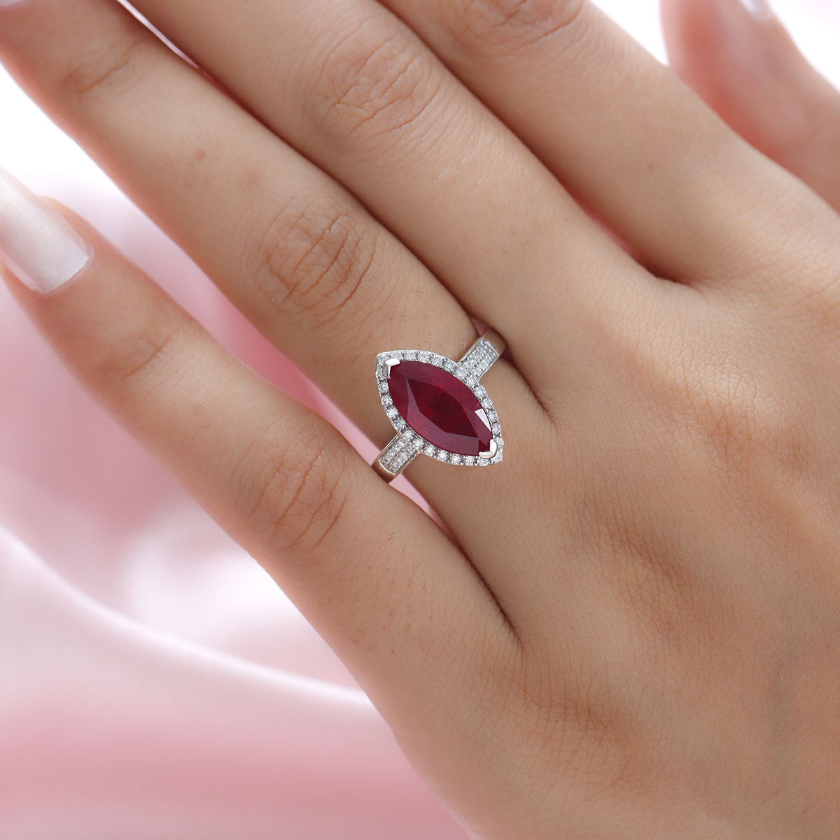 Natural African Ruby and Moissanite Halo Ring in Platinum Overlay Sterling Silver 4.14 Ct 7168389 3