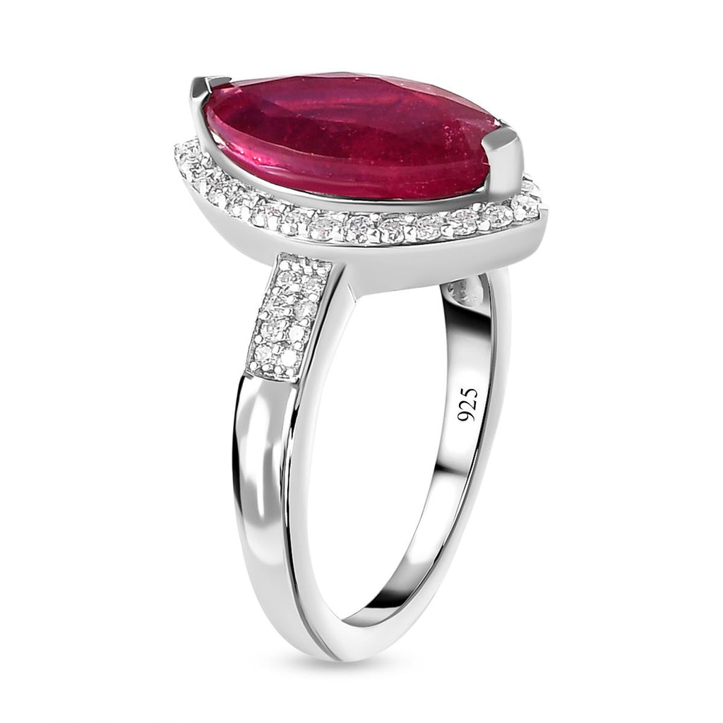 D'Joy - African Ruby (FF) & Moissanite Halo Ring in Platinum Overlay Sterling Silver 4.16 Ct._7168389_3