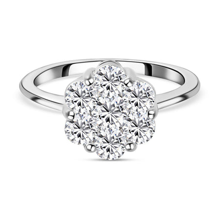 Moissanite Pressure Set Ring in Sterling Silver with Platinum Plating 7168690 1