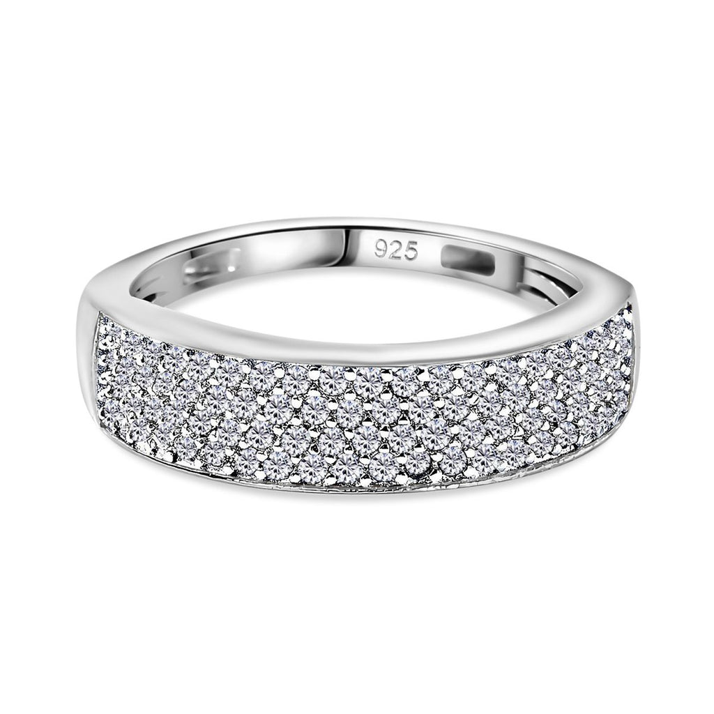 Moissanite Half Eternity Band Ring in Rhodium Overlay Sterling Silver_7175211