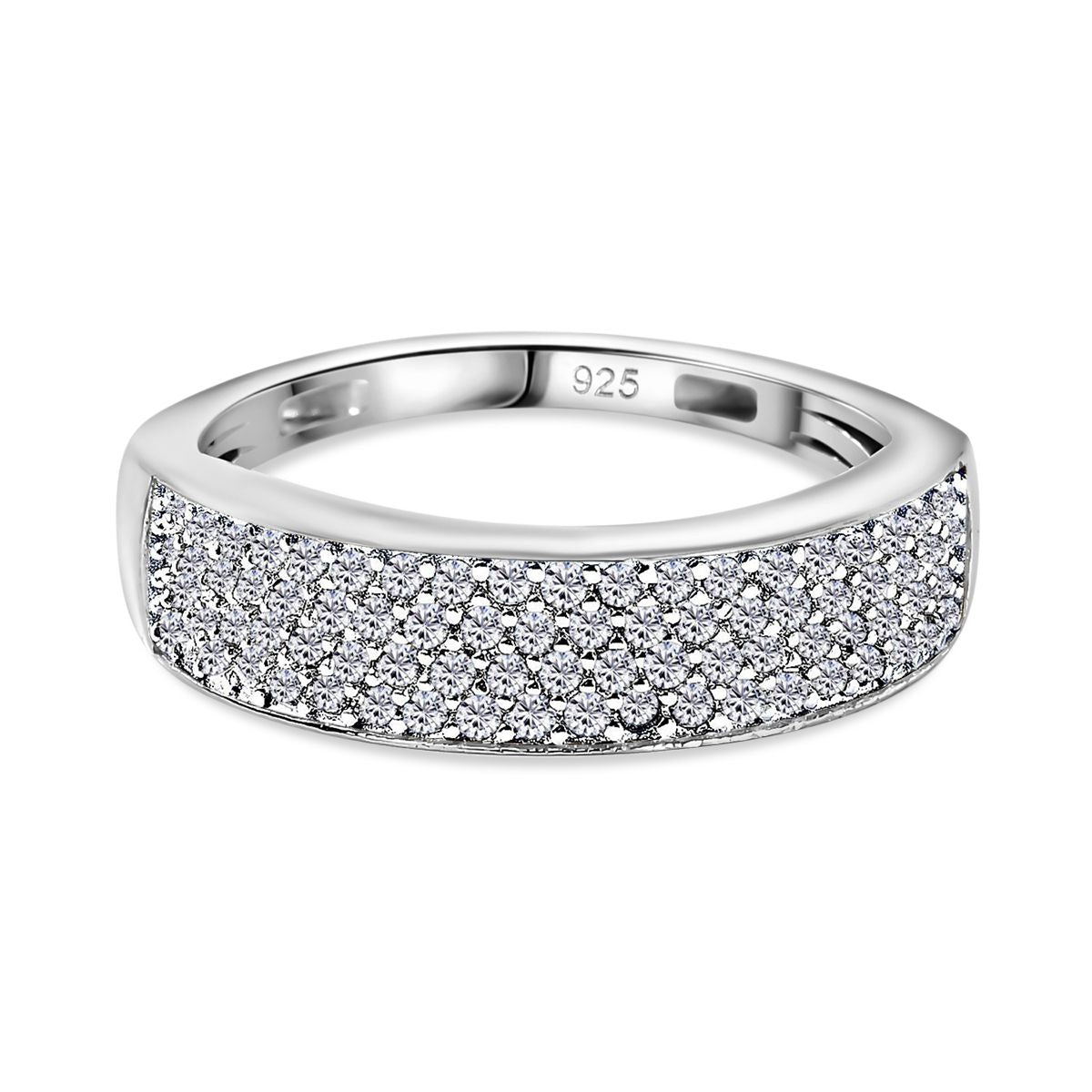 Moissanite Half Eternity Engagement Ring in Rhodium Overlay Sterling Silver V32756976 0