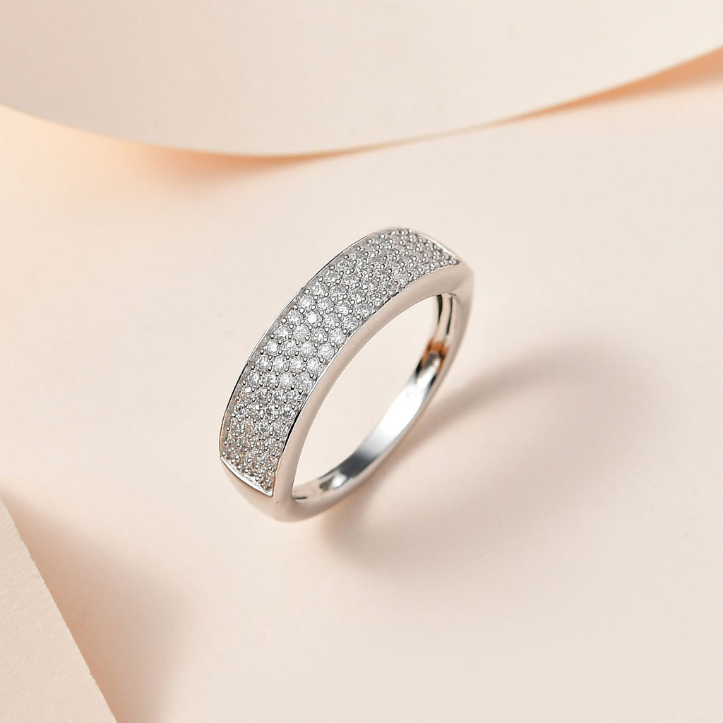 Moissanite Half Eternity Band Ring in Rhodium Overlay Sterling Silver_7175211_1