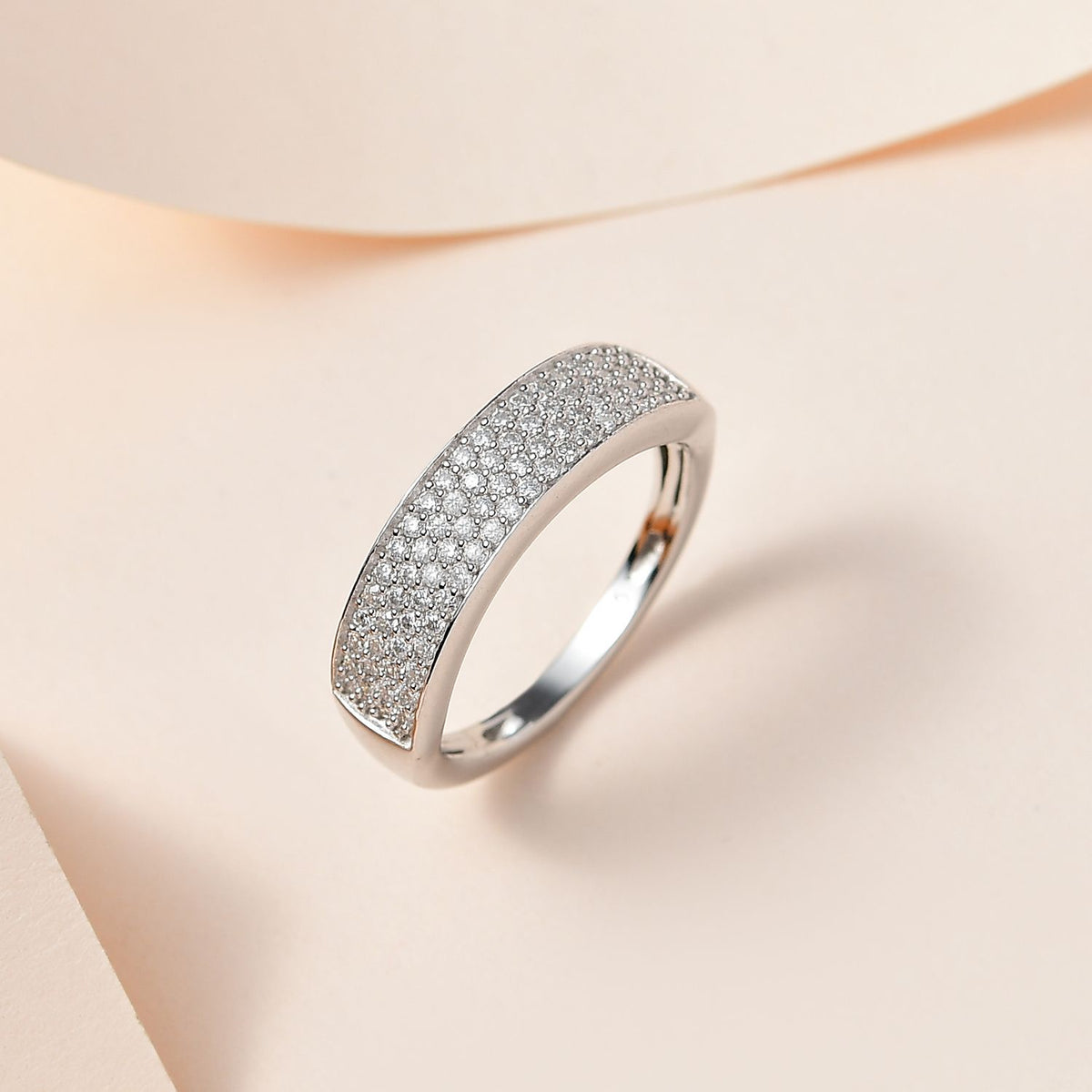 Moissanite Half Eternity Engagement Ring in Rhodium Overlay Sterling Silver V32756976 2