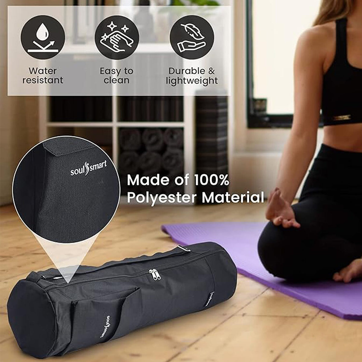 Soul Smart Solid Yoga Bag with Shoulder Strap - Black 7189064 1