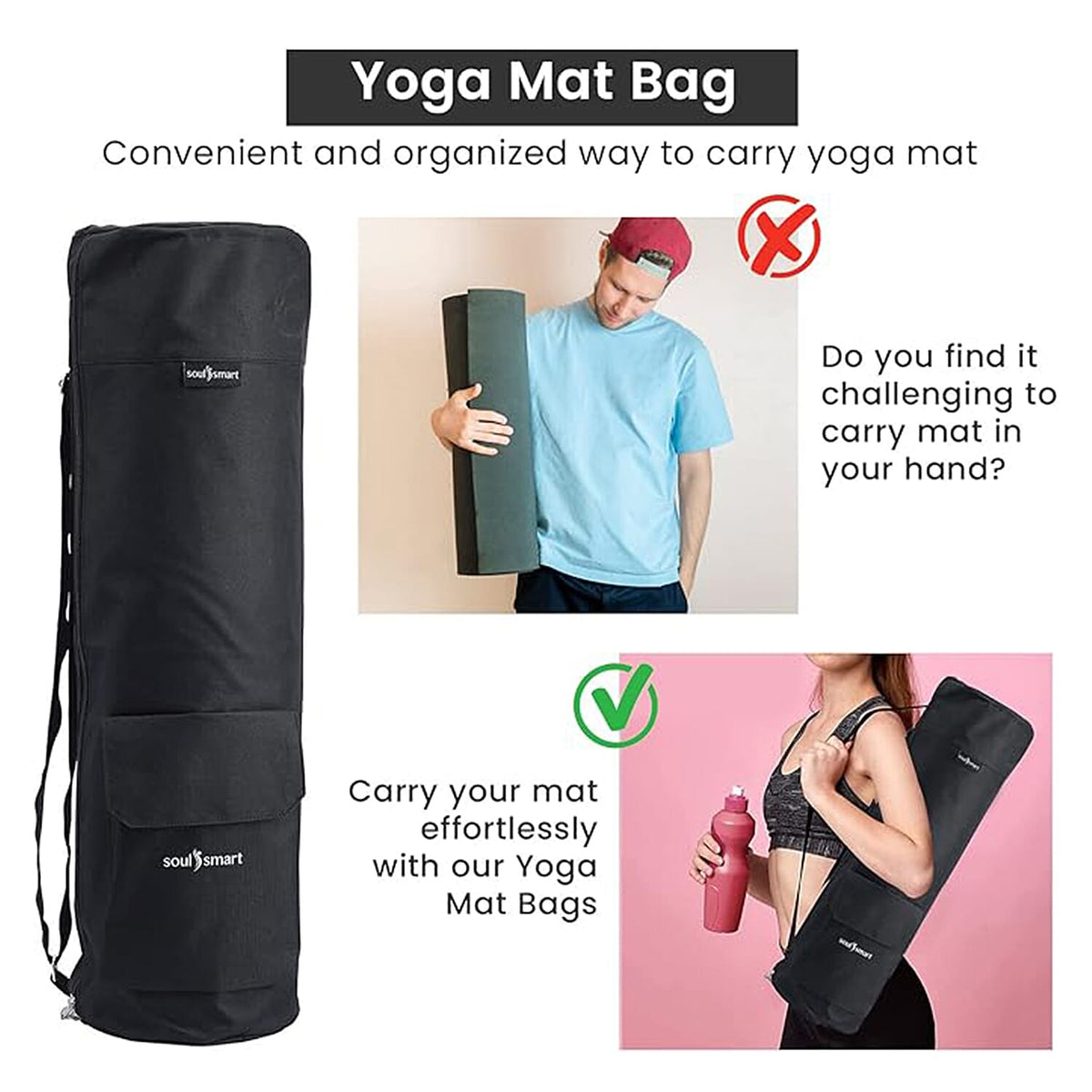 Soul Smart Solid Yoga Bag with Shoulder Strap - Black 7189064 3