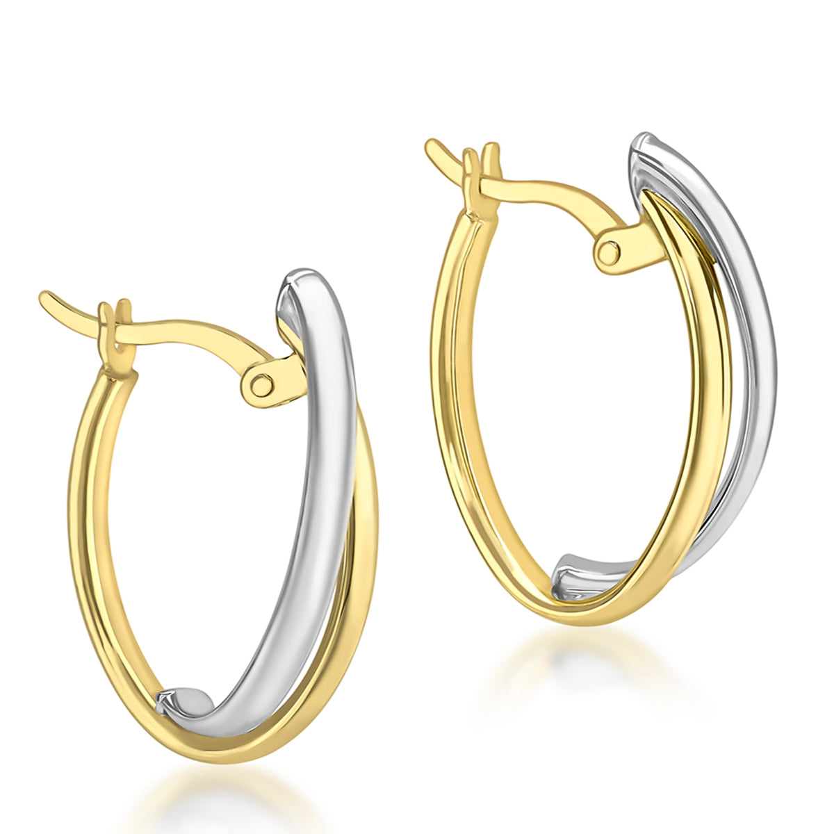 9K Two Colour Gold 5.5mm X 21.5mm Double Front Hoop Earrings 7190198 0