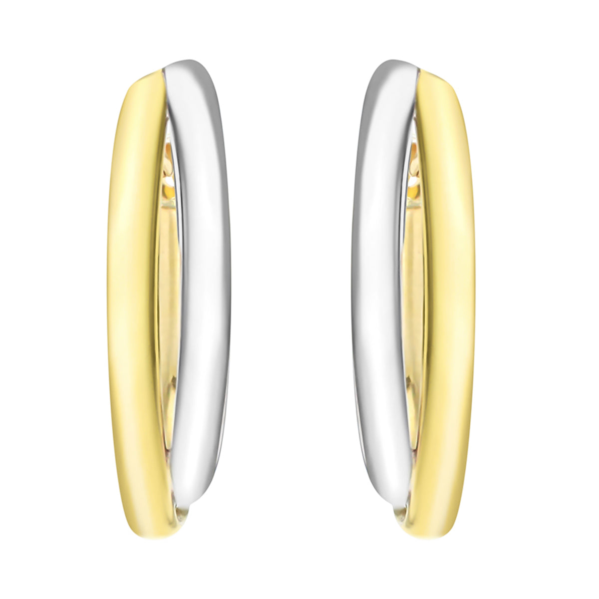 9K Two Colour Gold 5.5mm X 21.5mm Double Front Hoop Earrings 7190198 1