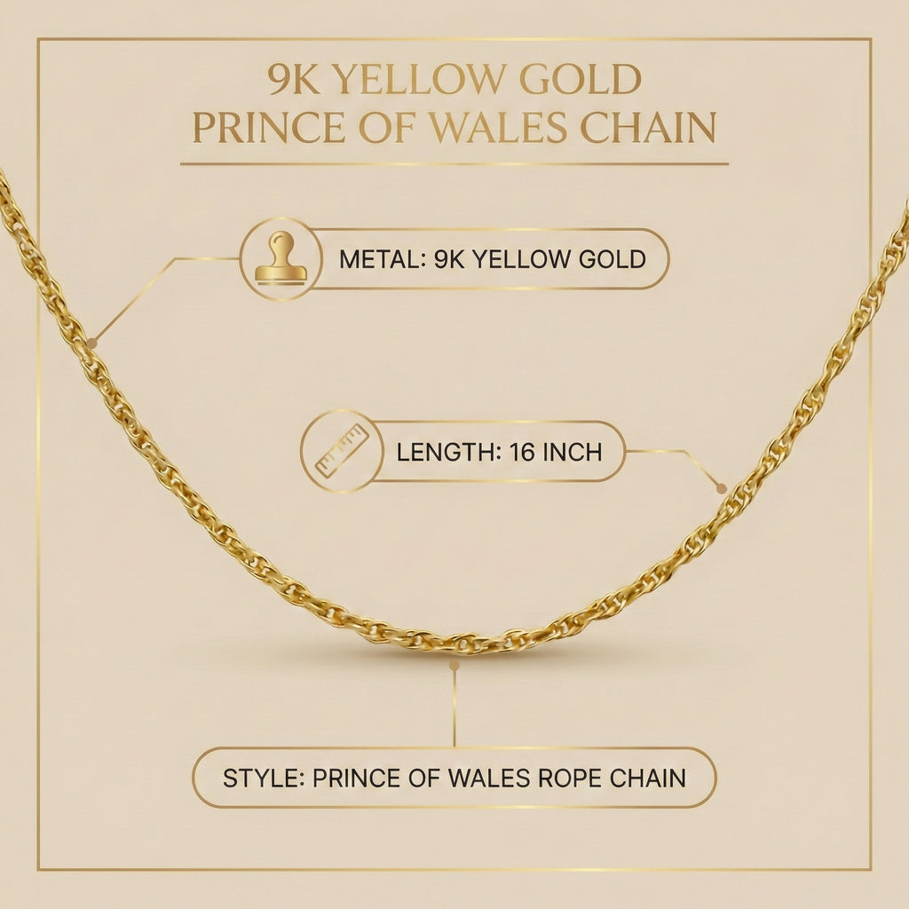 9K Yellow Gold Prince Of Wales Chain (Size - 16) with Spring Ring clasp_7190311_5