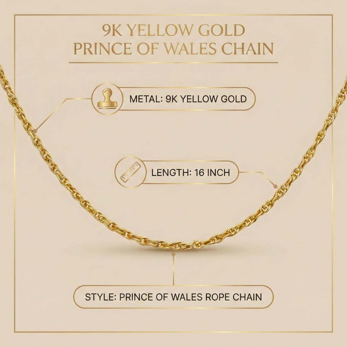 9K Yellow Gold Prince Of Wales Chain 16 Inch 7190311 5