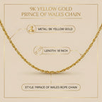 9K Yellow Gold Prince Of Wales Chain (Size - 16) with Spring Ring clasp_7190311_5
