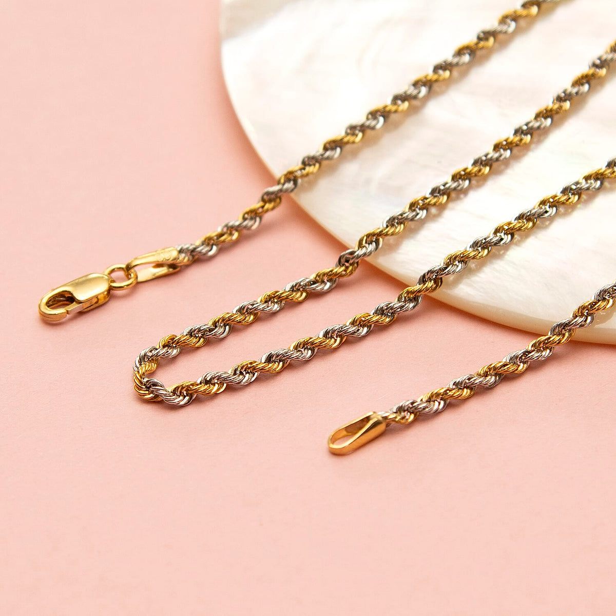9K Two Colour Gold Hollow Rope Chain 16 Inch 7190373 2
