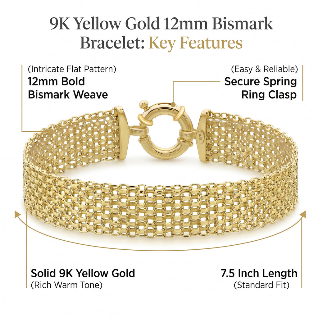 9K Yellow Gold 12mm Bismark Bracelet 7.5 Inch_7193041_6