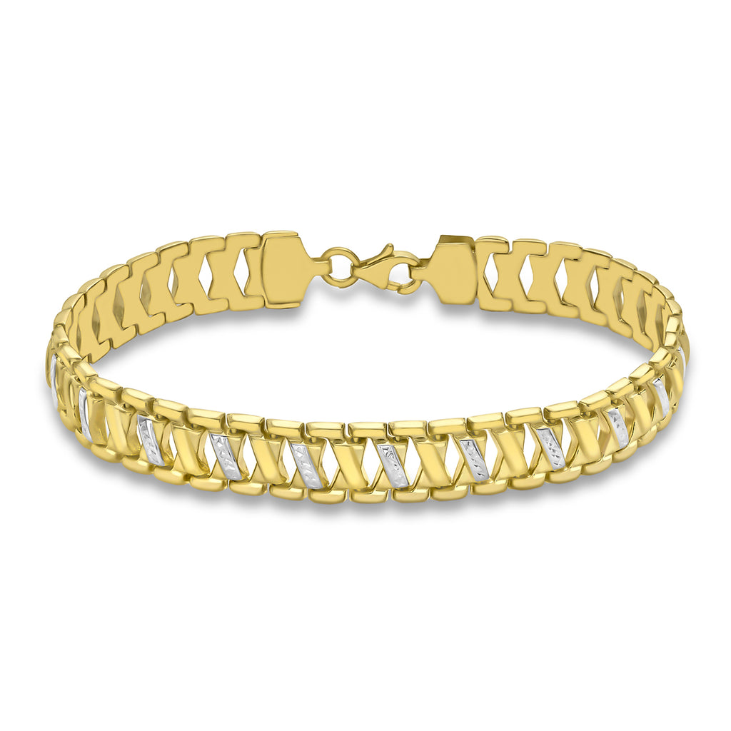 9K Two Colour Diamond Cut Kiss Ladder Bracelet 7.5 Inch_7193251