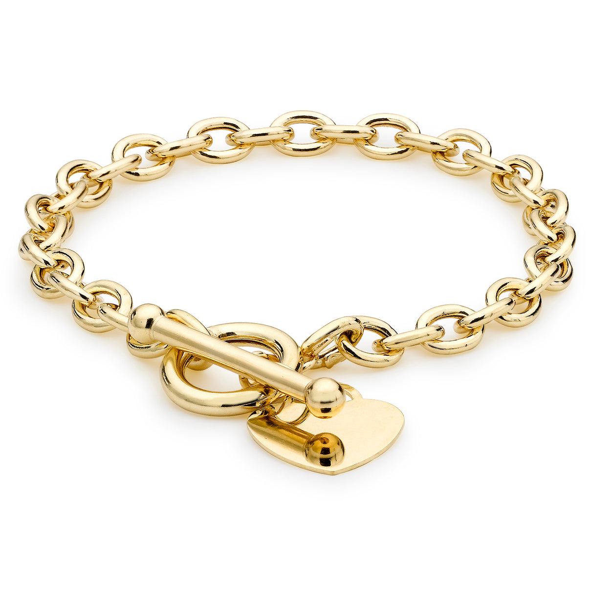 9K Yellow Gold Oval Belcher Heart Tag T Bar Bracelet 7 Inch 7193395 0