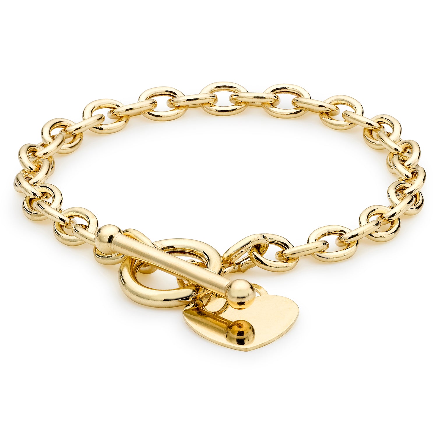 9K Yellow Gold Oval Belcher Heart Tag T Bar Bracelet 7 Inch 7193395 0