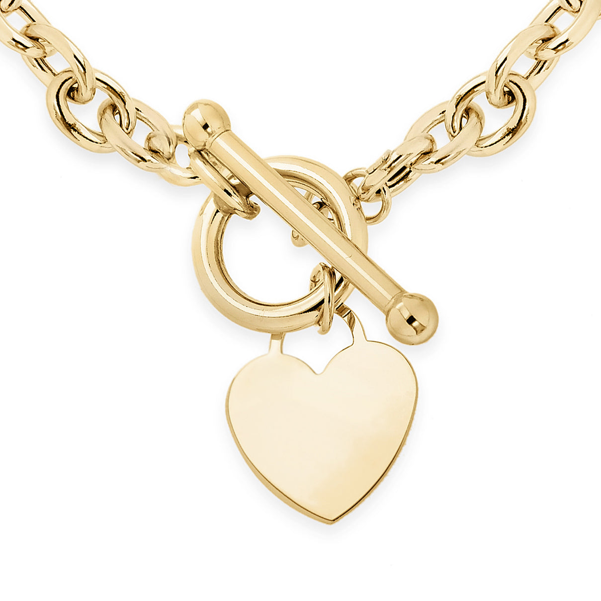 9K Yellow Gold Oval Belcher Heart Tag T Bar Bracelet 7 Inch 7193395 1