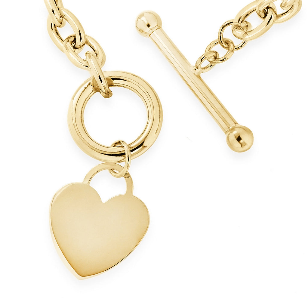 9K Yellow Gold Oval Belcher Heart Tag T Bar Bracelet 7 Inch_7193395_2