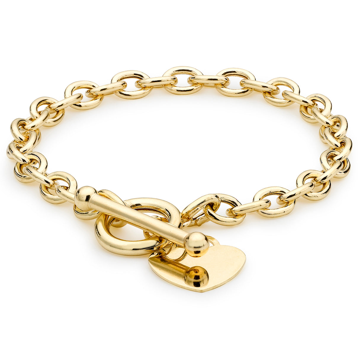 9K Yellow Gold Oval Belcher Heart Tag T Bar Bracelet 8 Inch 7193403 0