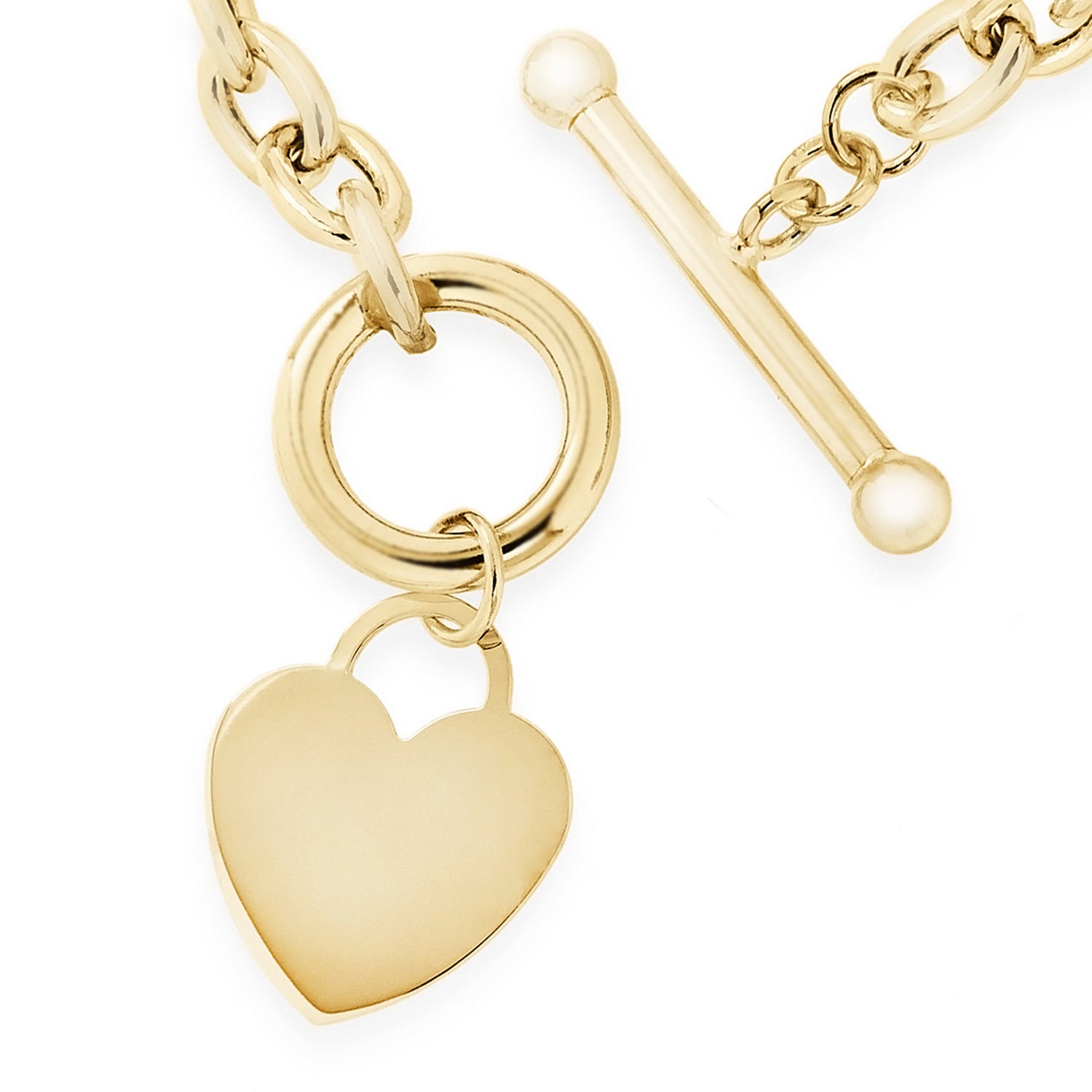 9K Yellow Gold Oval Belcher Heart Tag T Bar Bracelet 8 Inch 7193403 5
