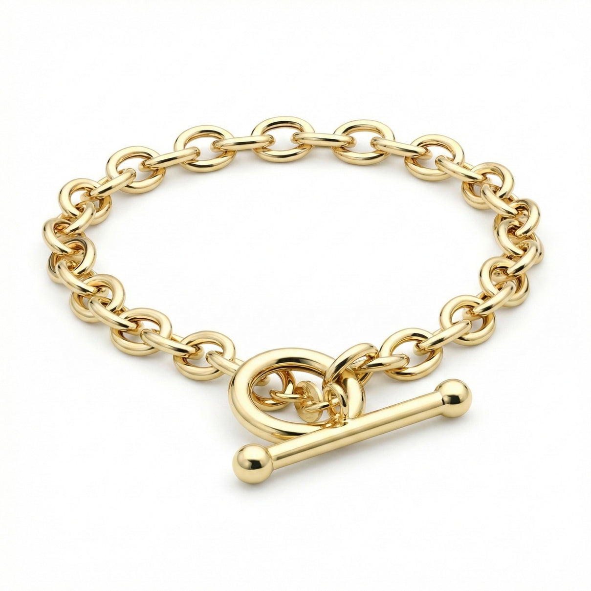9K Yellow Gold 6mm Oval Link T Bar Belcher Bracelet 7 Inch 7193404 0