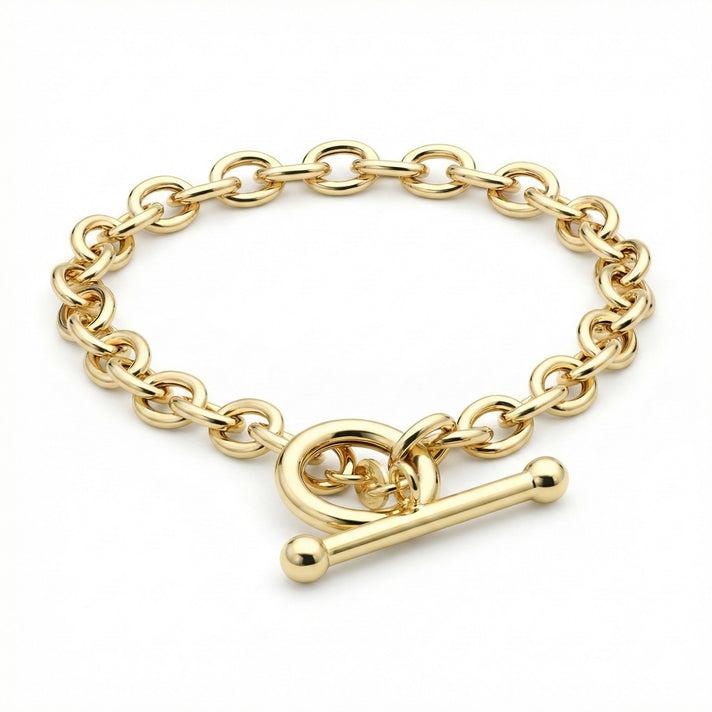 9K Yellow Gold 6mm Oval Link T Bar Belcher Bracelet 7 Inch 7193404 1