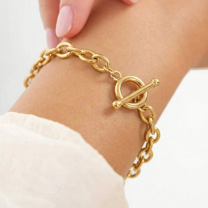 9K Yellow Gold 6mm Oval Link T Bar Belcher Bracelet 7 Inch 7193404 2
