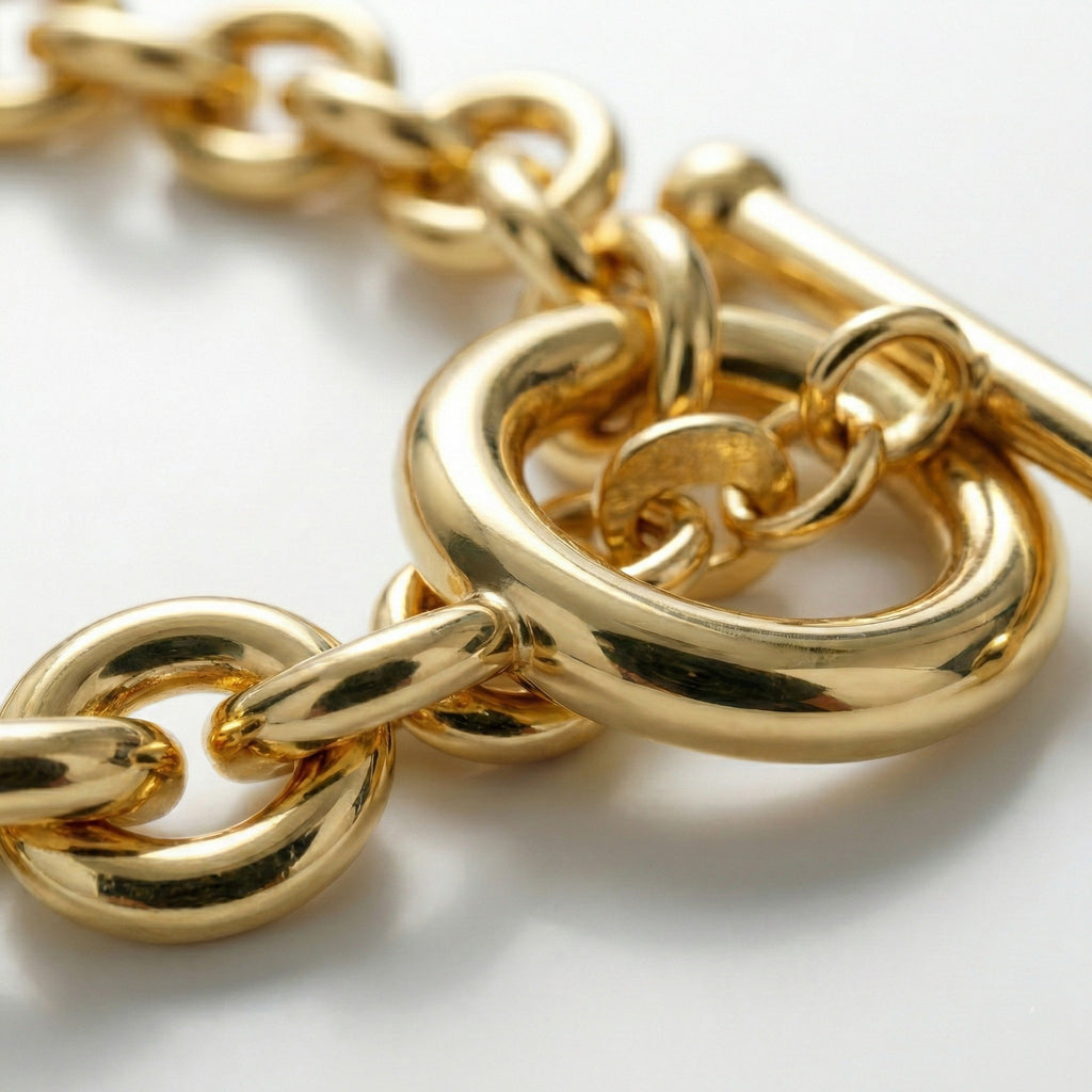 9K Yellow Gold 6mm Oval Link T Bar Belcher Bracelet 7 Inch_7193404_3