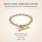 9K Yellow Gold 6mm Oval Link T Bar Belcher Bracelet 7 Inch_7193404_7
