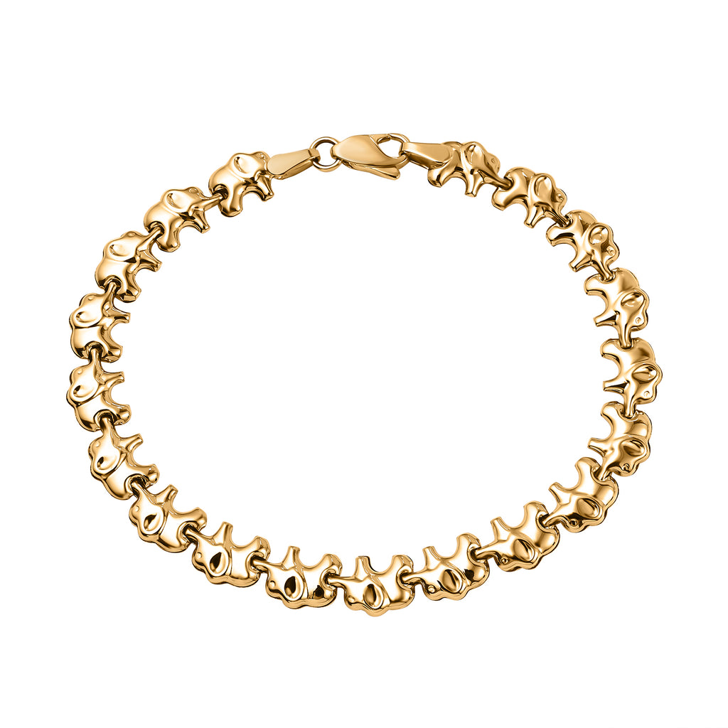 9K Yellow Gold Elephant Link Bracelet 7.5 Inch_7193426