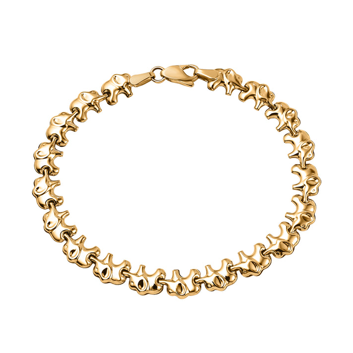 9K Yellow Gold Elephant Link Bracelet 7.5 Inch 7193426 1