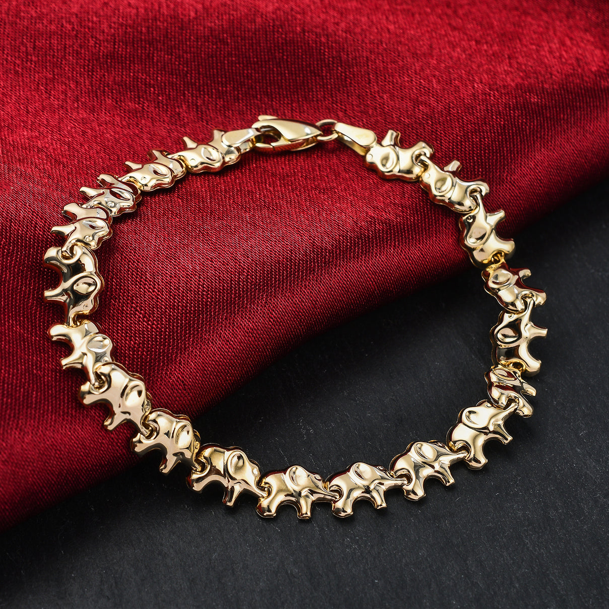 9K Yellow Gold Elephant Link Bracelet 7.5 Inch 7193426 1