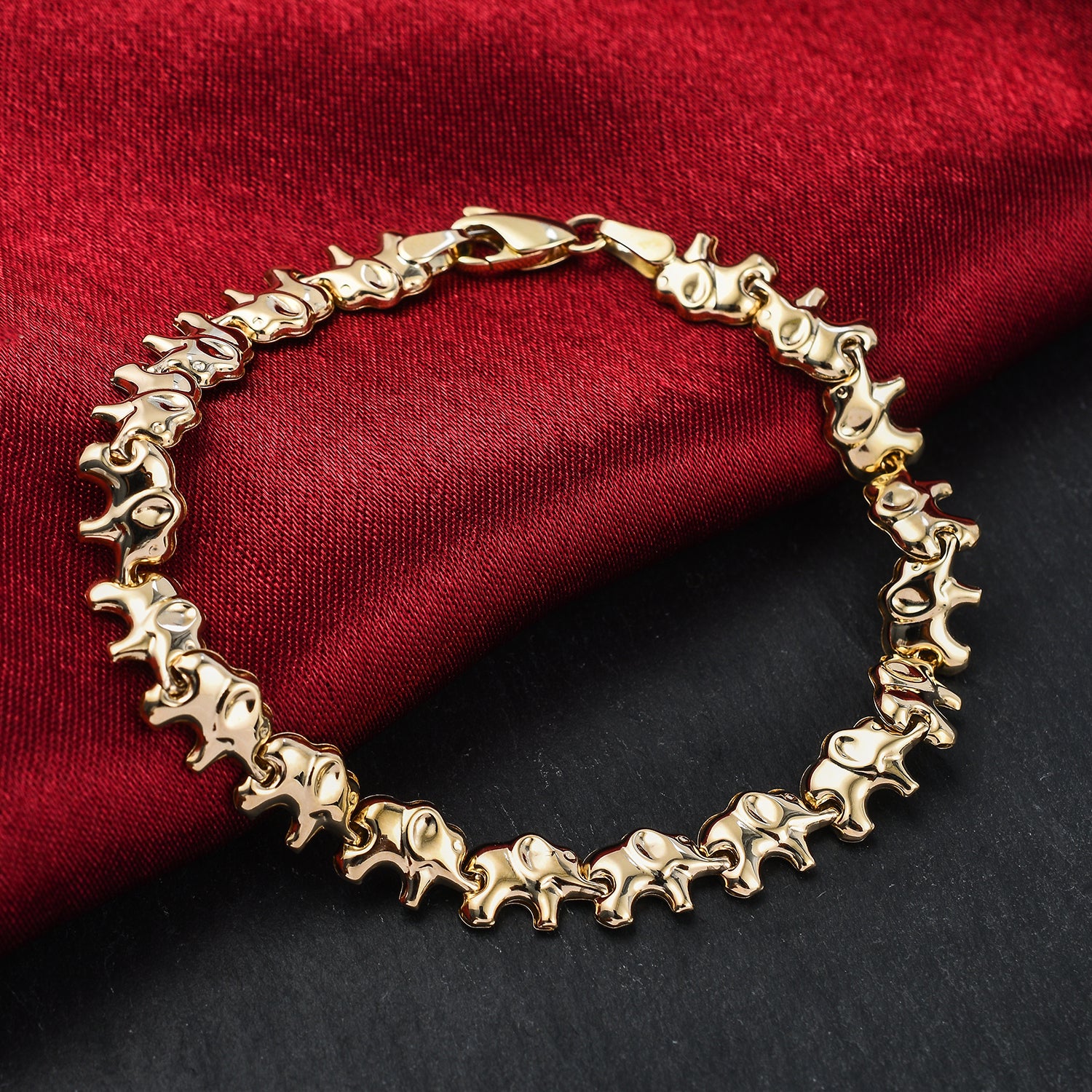 9K Yellow Gold Elephant Link Bracelet 7.5 Inch 7193426 1