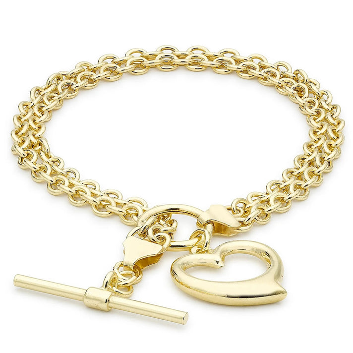 9K Yellow Gold 16.5mm X 18mm Heart 2 Strand Belcher Chain T Bar Bracelet 7.5 Inch 7193428 1
