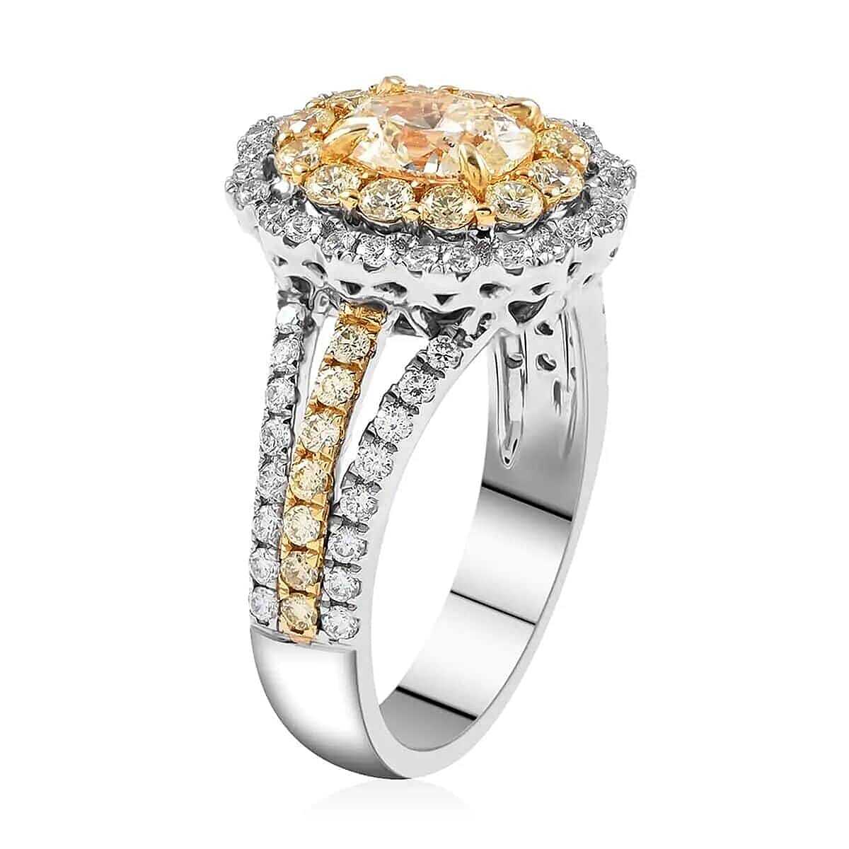 MODANI 18K Yellow &amp; White Gold  Natural Yellow Diamond &amp; White Diamond Ring 2.13 Ct, Gold Wt. 6.6 Gms(Resizable 2 up-down). 7196728 0
