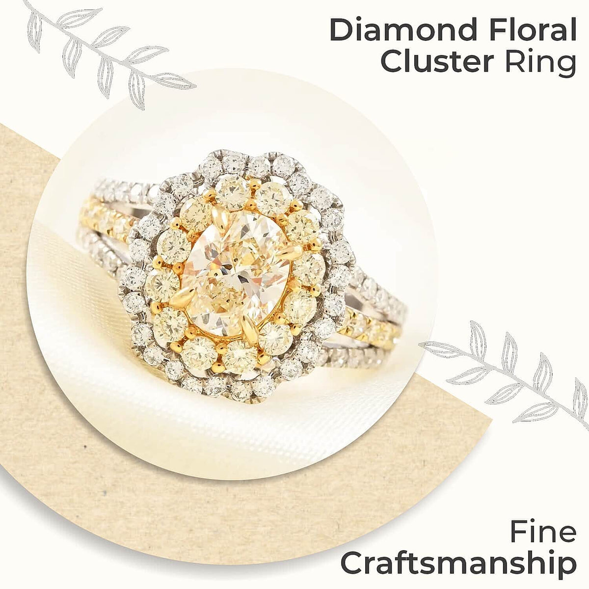 MODANI 18K Yellow &amp; White Gold  Natural Yellow Diamond &amp; White Diamond Ring 2.13 Ct, Gold Wt. 6.6 Gms(Resizable 2 up-down). 7196728 1