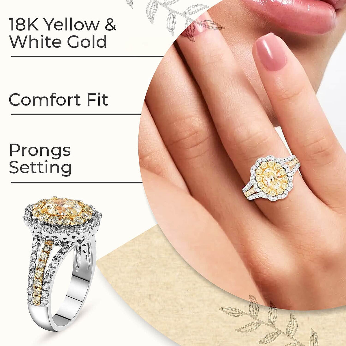 MODANI 18K Yellow &amp; White Gold  Natural Yellow Diamond &amp; White Diamond Ring 2.13 Ct, Gold Wt. 6.6 Gms(Resizable 2 up-down). 7196728 2