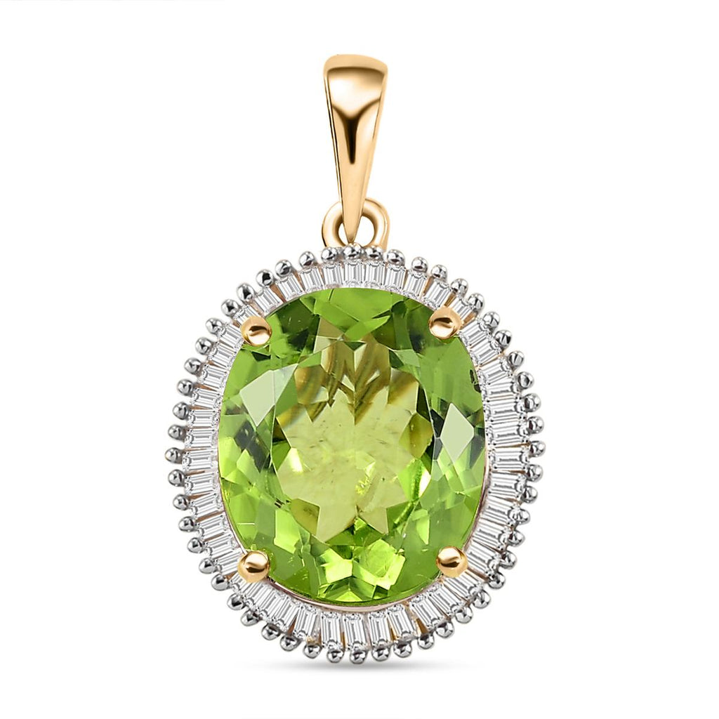 9K Yellow Gold Natural Hebei Peridot and Diamond Halo Pendant 5.41 Ct._7197133