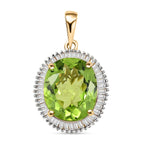 9K Yellow Gold Natural Hebei Peridot and Diamond Halo Pendant 5.41 Ct._7197133