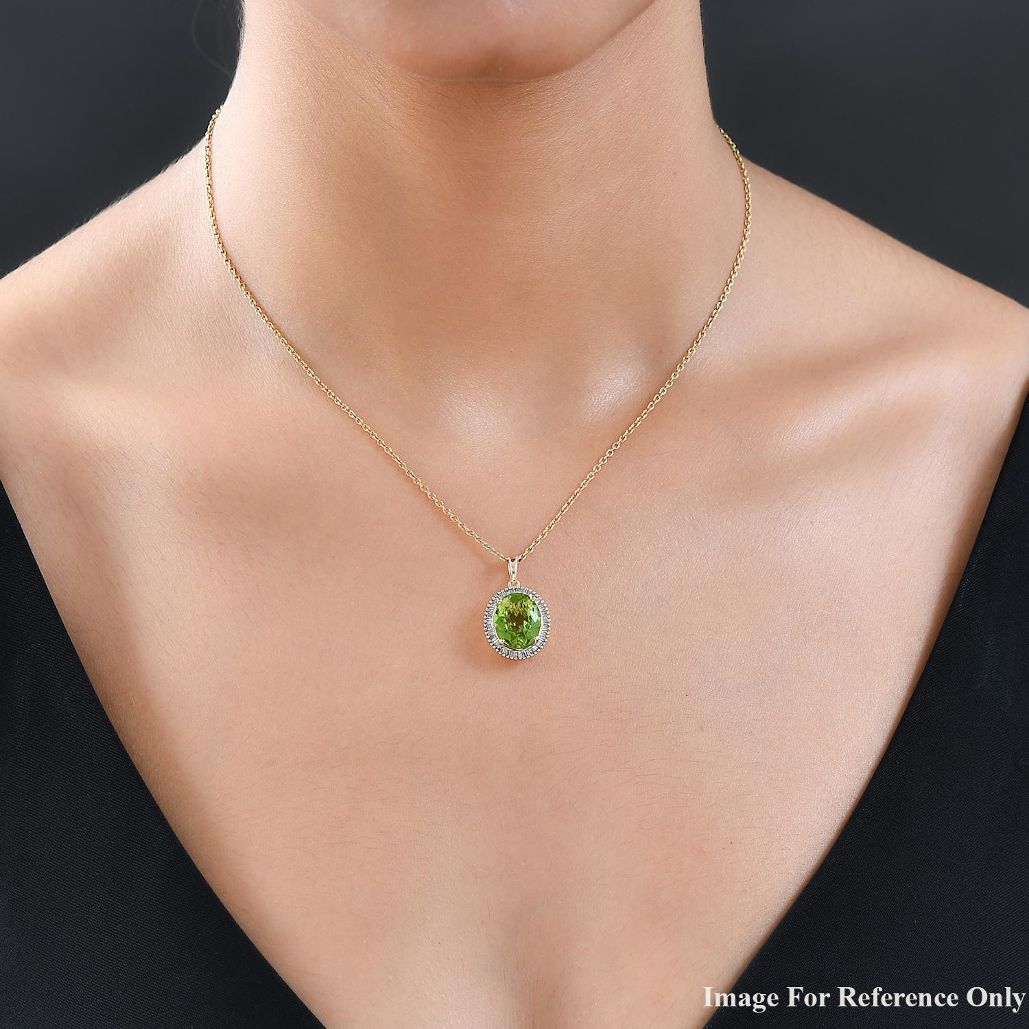 Limited Edition Rare Size 5.12 Ct AA Hebei Peridot and Diamond Halo Pendant in 9K Yellow Gold 7197133 2
