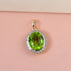 9K Yellow Gold Natural Hebei Peridot and Diamond Halo Pendant 5.41 Ct._7197133_2